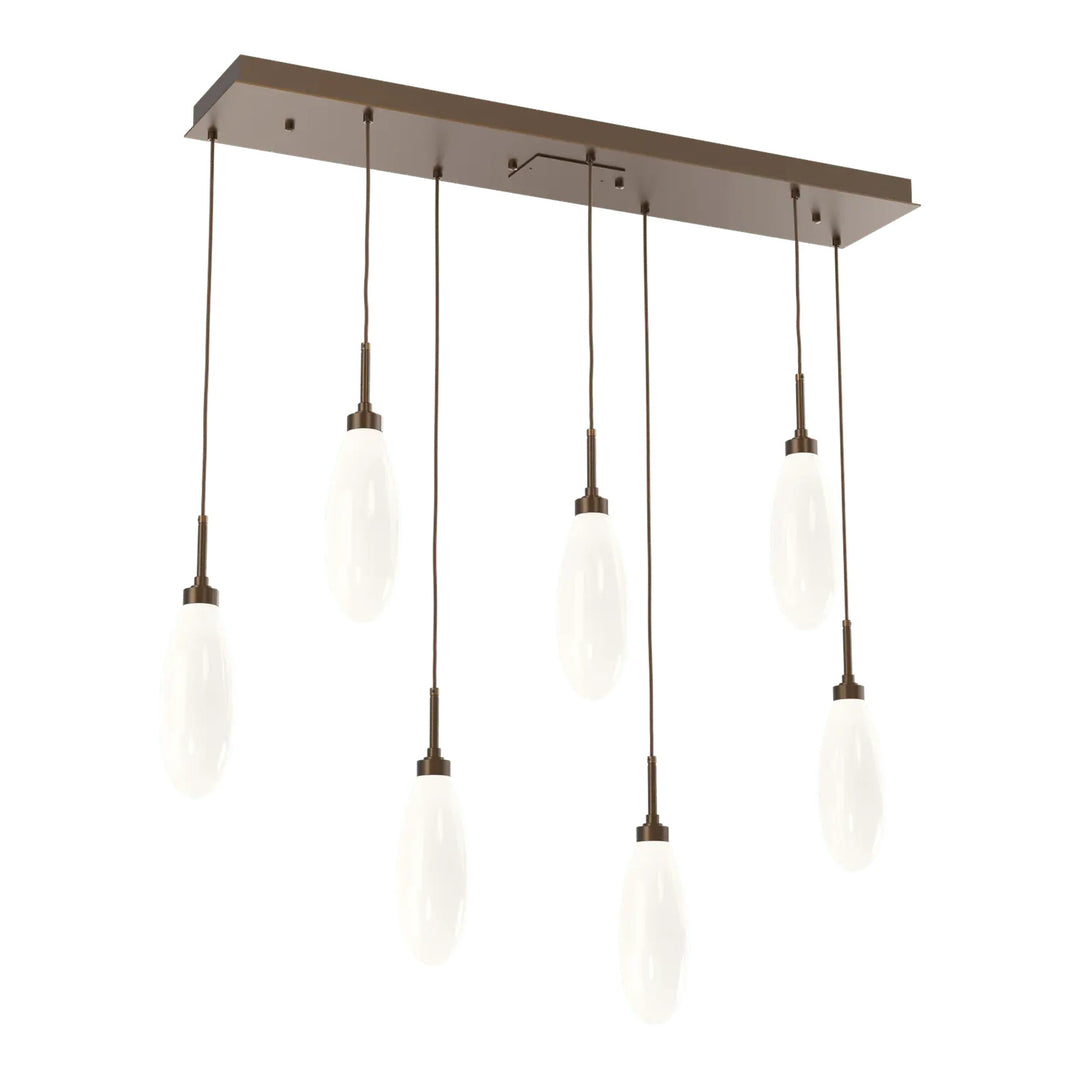 Fiori Linear Pendant Chandelier by Hammerton Studio 7 Lights in Flat Bronze with White glass