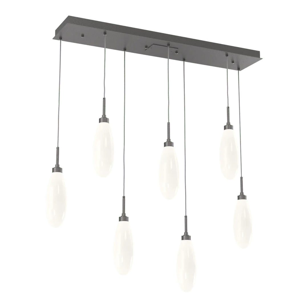 Fiori Linear Pendant Chandelier by Hammerton Studio 7 Lights in Graphite with White glass