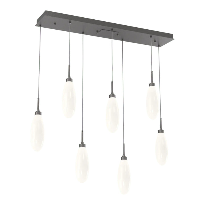 Fiori Linear Pendant Chandelier by Hammerton Studio 7 Lights in Graphite with White glass