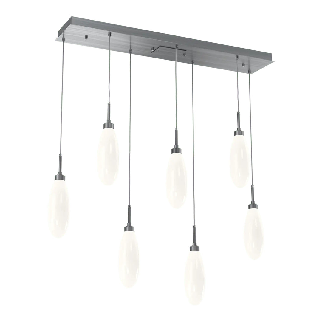 Fiori Linear Pendant Chandelier by Hammerton Studio 7 Lights in Gunmetal with White glass