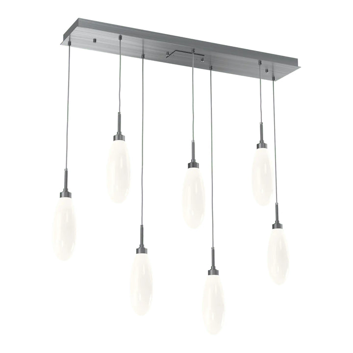 Fiori Linear Pendant Chandelier by Hammerton Studio 7 Lights in Gunmetal with White glass