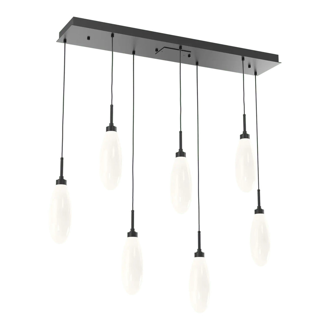 Fiori Linear Pendant Chandelier by Hammerton Studio 7 Lights in Matte Black with White glass