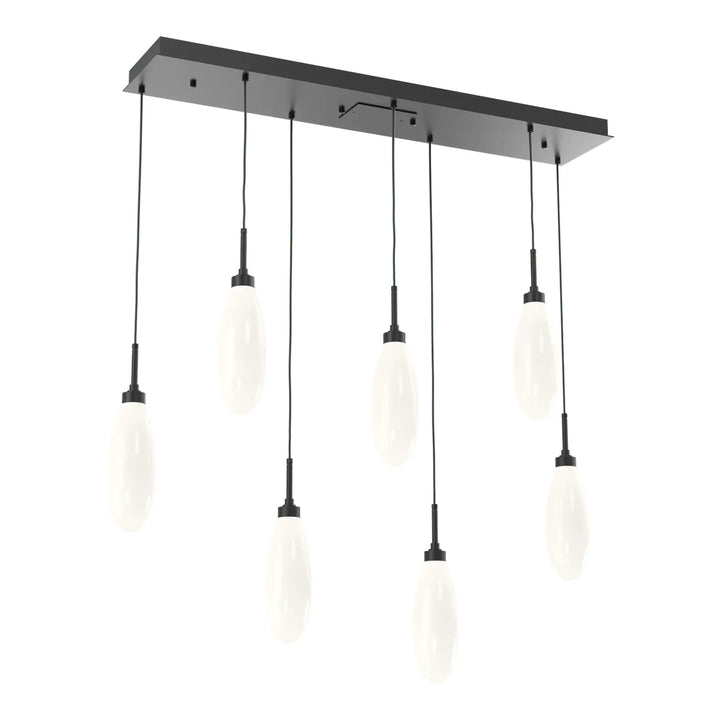 Fiori Linear Pendant Chandelier by Hammerton Studio 7 Lights in Matte Black with White glass