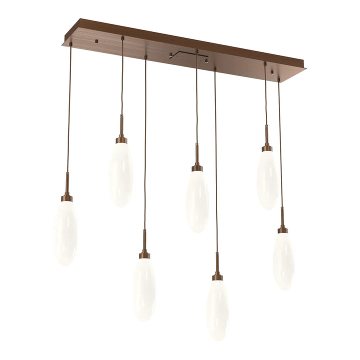 Fiori Linear Pendant Chandelier by Hammerton Studio 7 Lights in Oil-Rubbed Bronze with White glass