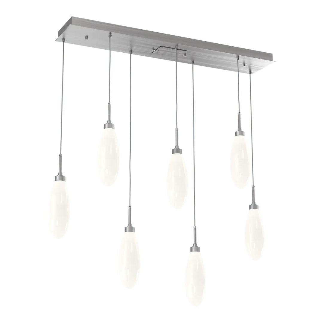 Fiori Linear Pendant Chandelier by Hammerton Studio 7 Lights in Satin Nickel with White glass