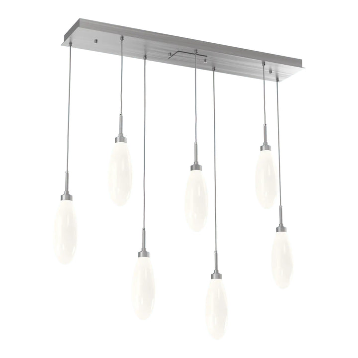 Fiori Linear Pendant Chandelier by Hammerton Studio 7 Lights in Satin Nickel with White glass