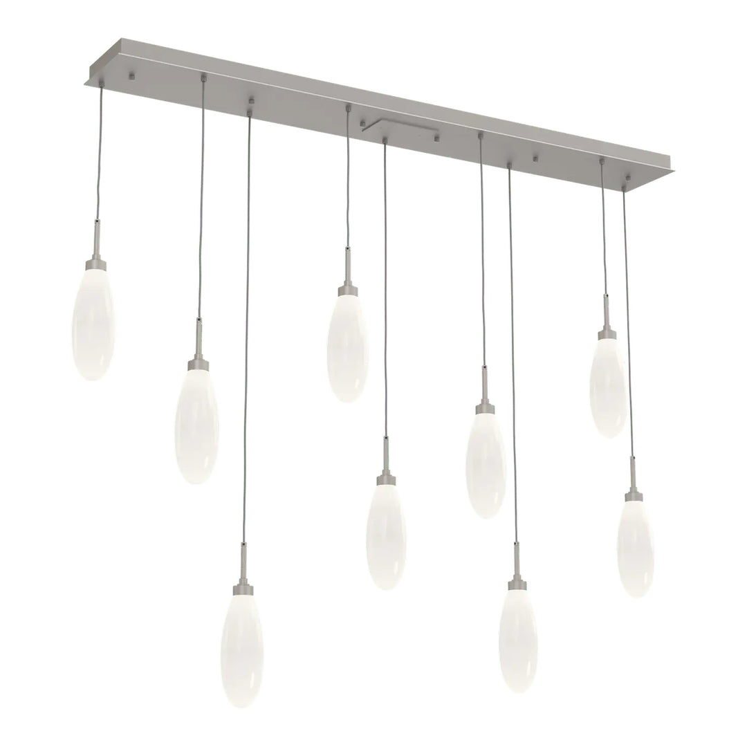 Fiori Linear Pendant Chandelier by Hammerton Studio 9 Lights in Beige Silver with White glass