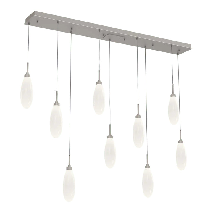 Fiori Linear Pendant Chandelier by Hammerton Studio 9 Lights in Beige Silver with White glass