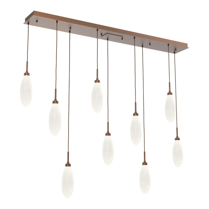Fiori Linear Pendant Chandelier by Hammerton Studio 9 Lights in Burnished Bronze with White glass
