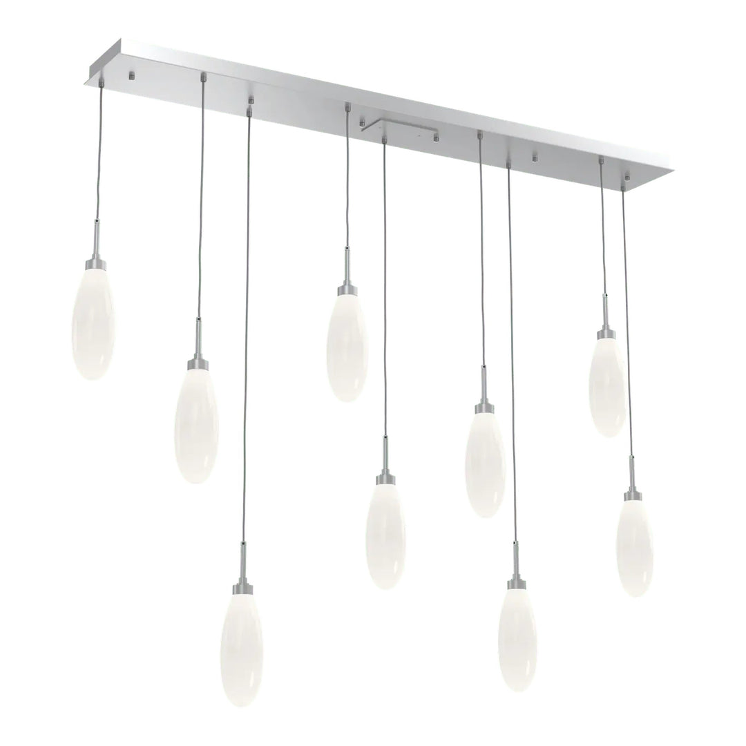 Fiori Linear Pendant Chandelier by Hammerton Studio 9 Lights in Classic Silver with White glass