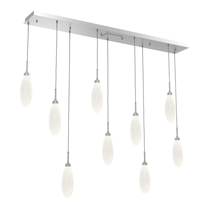 Fiori Linear Pendant Chandelier by Hammerton Studio 9 Lights in Classic Silver with White glass