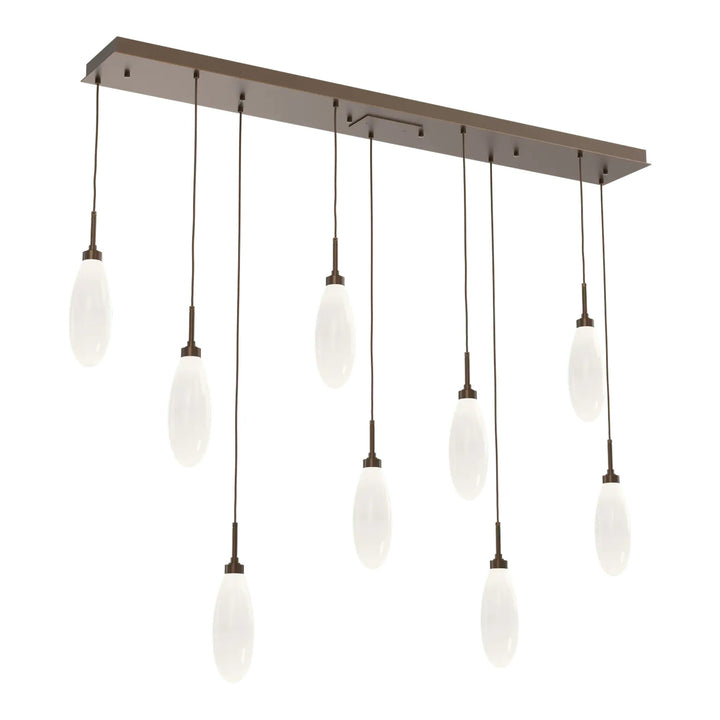 Fiori Linear Pendant Chandelier by Hammerton Studio 9 Lights in Flat Bronze with White glass