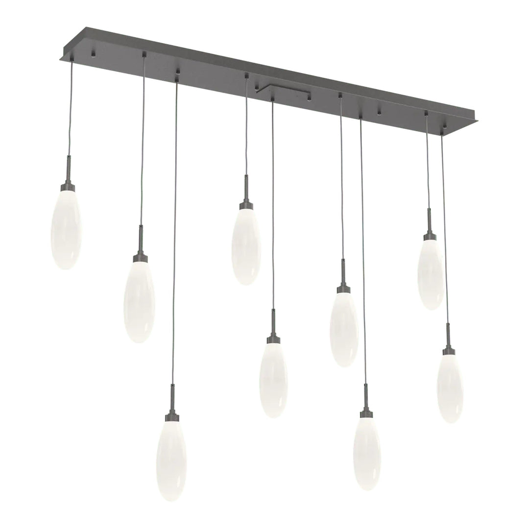 Fiori Linear Pendant Chandelier by Hammerton Studio 9 Lights in Graphite with White glass