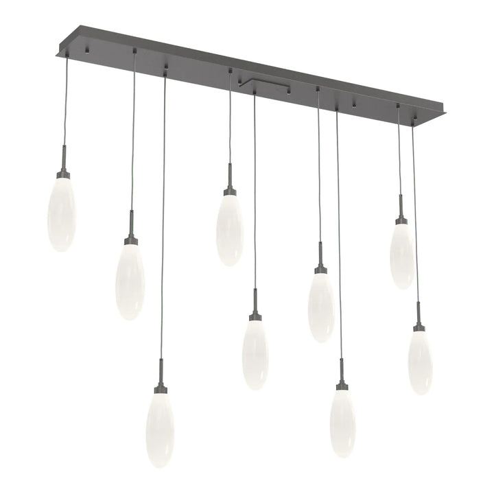 Fiori Linear Pendant Chandelier by Hammerton Studio 9 Lights in Graphite with White glass