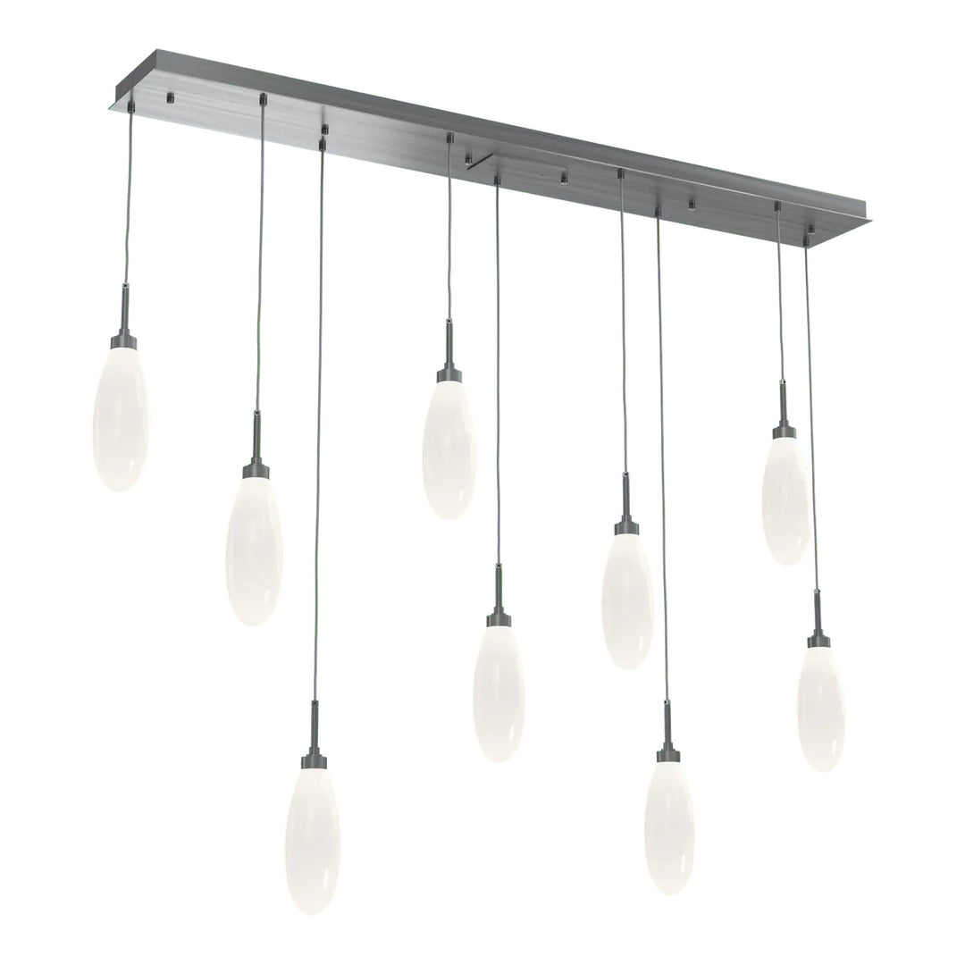 Fiori Linear Pendant Chandelier by Hammerton Studio 9 Lights in Gunmetal with White glass