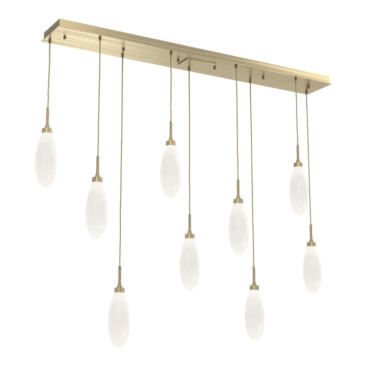 Fiori Linear Pendant Chandelier by Hammerton Studio 9 Lights in Heritage Brass with White glass