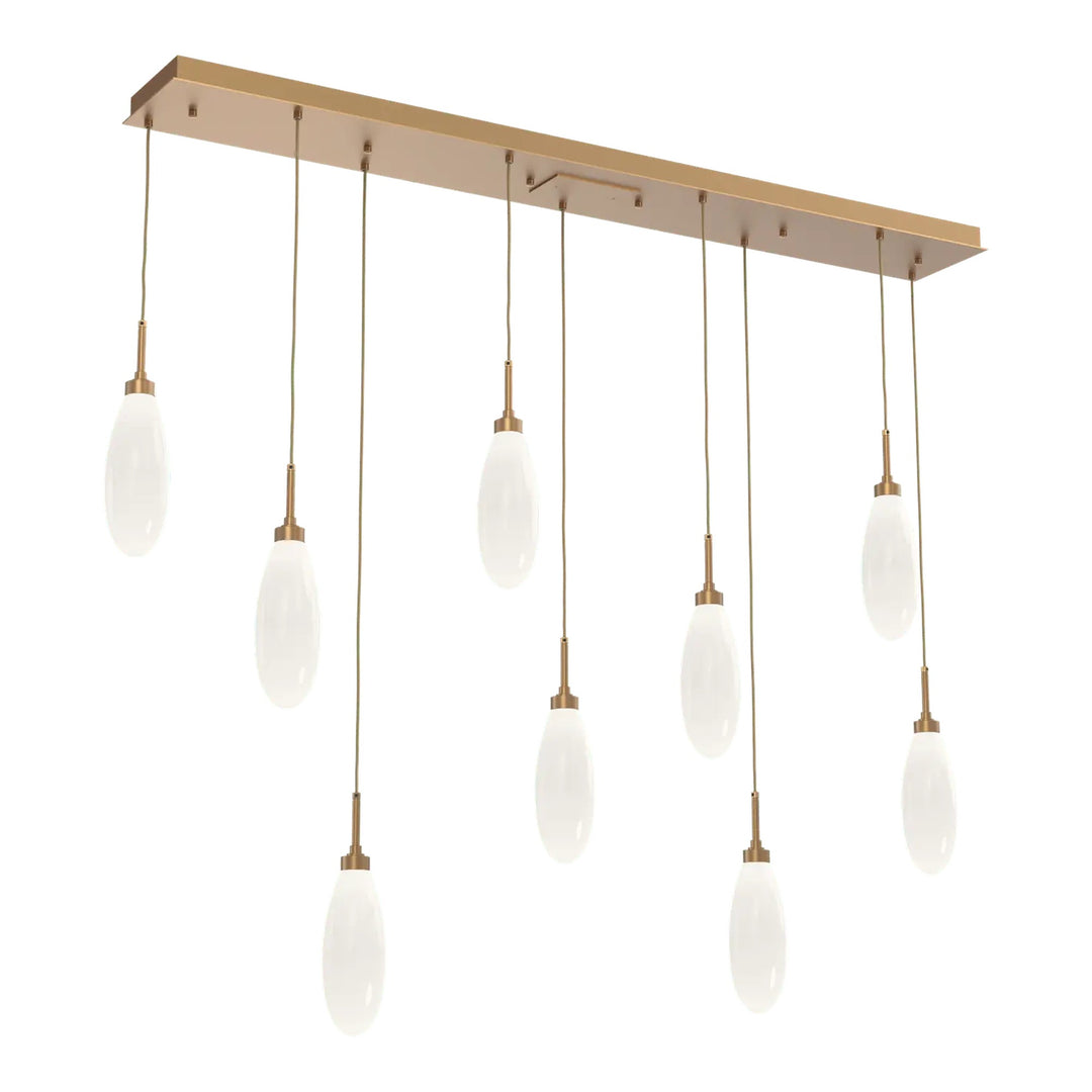 Fiori Linear Pendant Chandelier by Hammerton Studio 9 Lights in Novel Brass with White glass