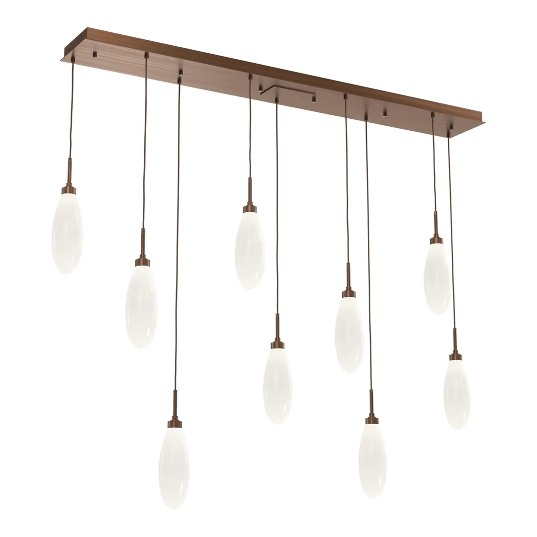 Fiori Linear Pendant Chandelier by Hammerton Studio 9 Lights in Oil-Rubbed Bronze with White glass
