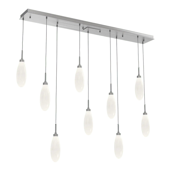 Fiori Linear Pendant Chandelier by Hammerton Studio 9 Lights in Satin Nickel with White glass