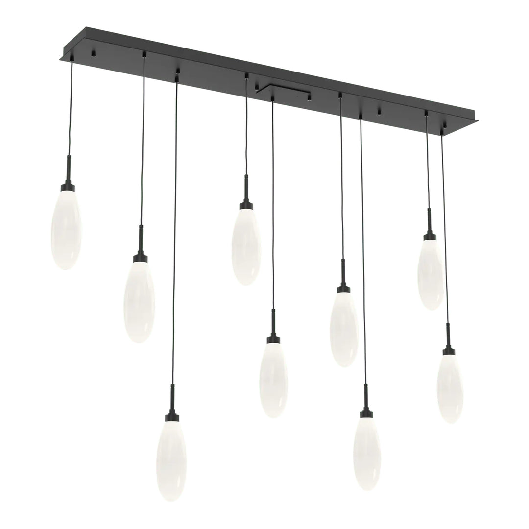 Fiori Linear Pendant Chandelier by Hammerton Studio 9 Lights in Matte Black with White glass