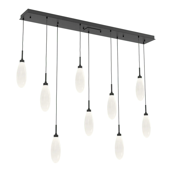Fiori Linear Pendant Chandelier by Hammerton Studio 9 Lights in Matte Black with White glass