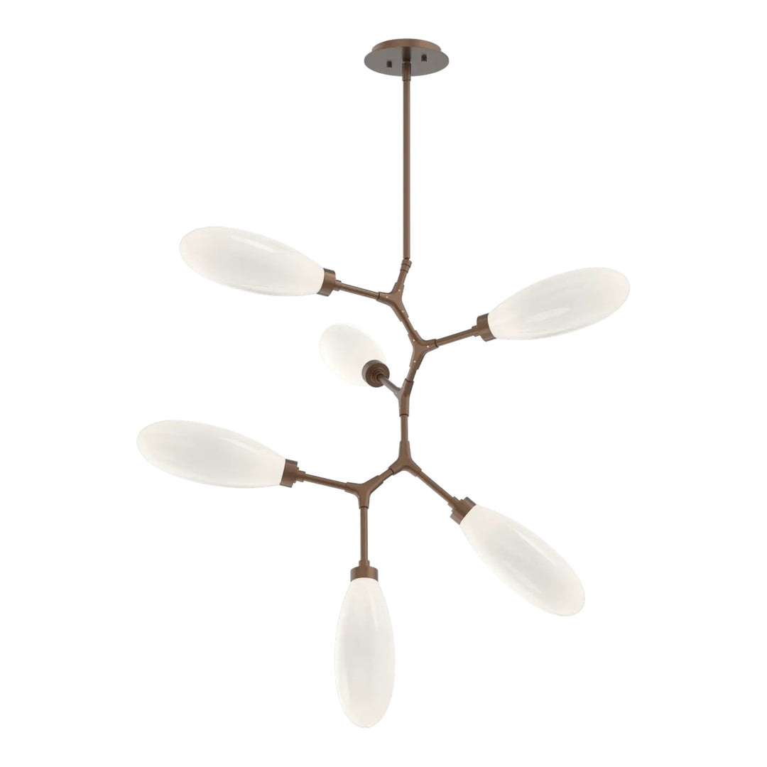 Fiori Modern Vine Chandelier by Hammerton Studio 6 Lights in Burnished Bronze with White glass