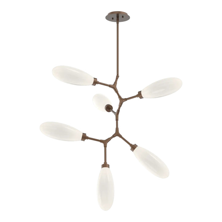 Fiori Modern Vine Chandelier by Hammerton Studio 6 Lights in Burnished Bronze with White glass