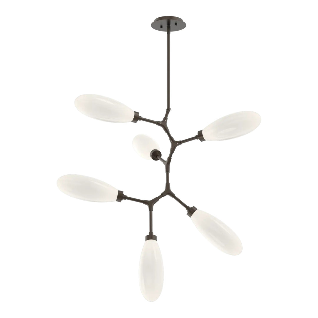 Fiori Modern Vine Chandelier by Hammerton Studio 6 Lights in Flat Bronze with White glass