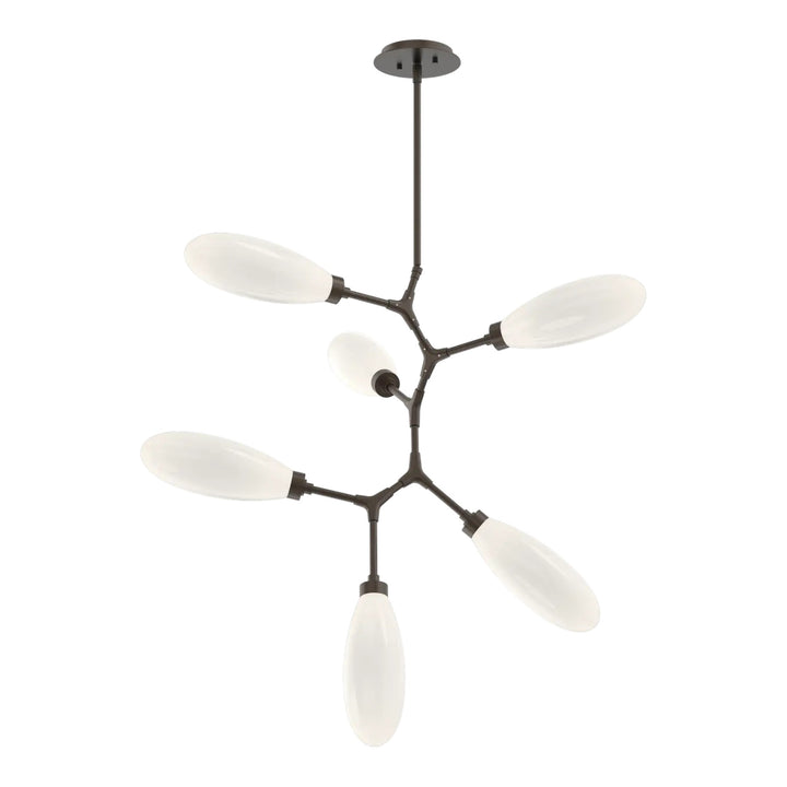 Fiori Modern Vine Chandelier by Hammerton Studio 6 Lights in Flat Bronze with White glass
