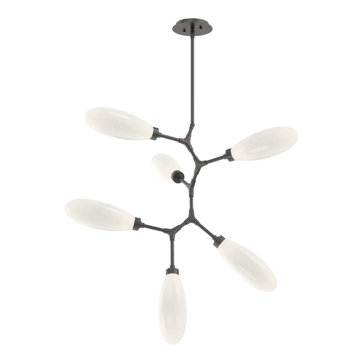 Fiori Modern Vine Chandelier by Hammerton Studio 6 Lights in Graphite with White glass