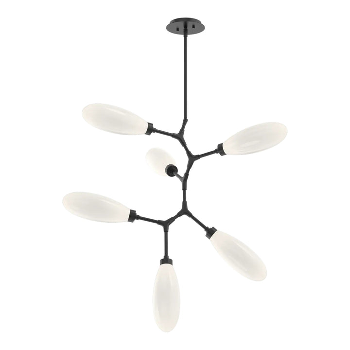 Fiori Modern Vine Chandelier by Hammerton Studio 6 Lights in Matte Black with White glass