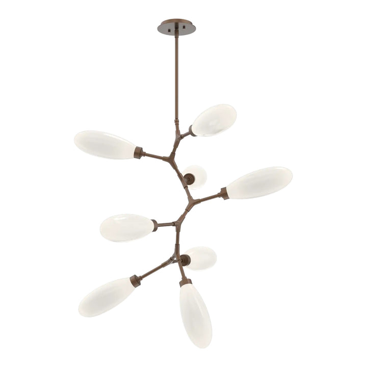 Fiori Modern Vine Chandelier by Hammerton Studio 8 Lights in Burnished Bronze with White glass