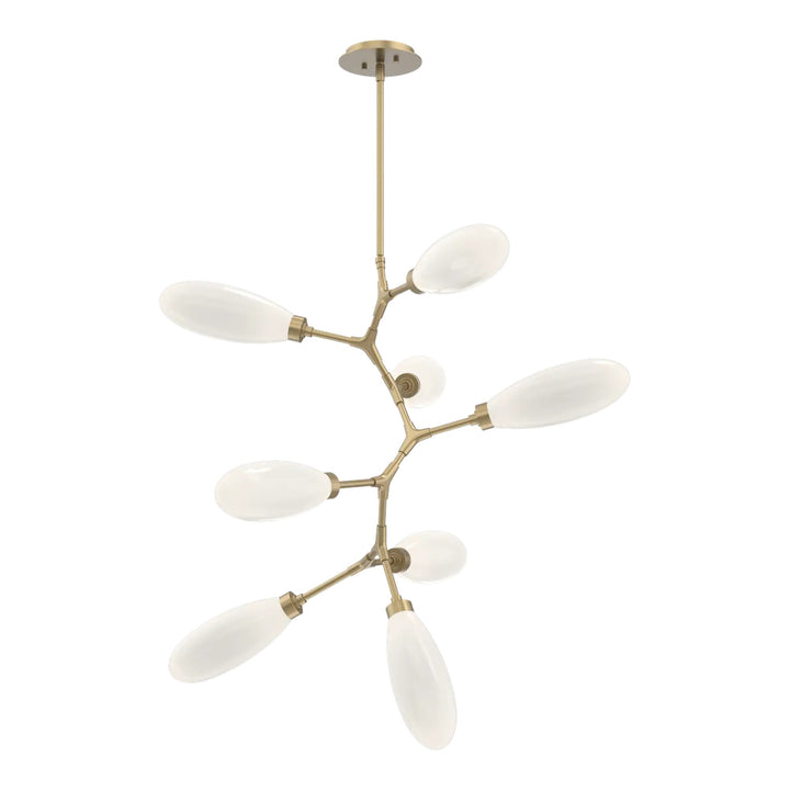 Fiori Modern Vine Chandelier by Hammerton Studio 8 Lights in Gilded Brass with White glass