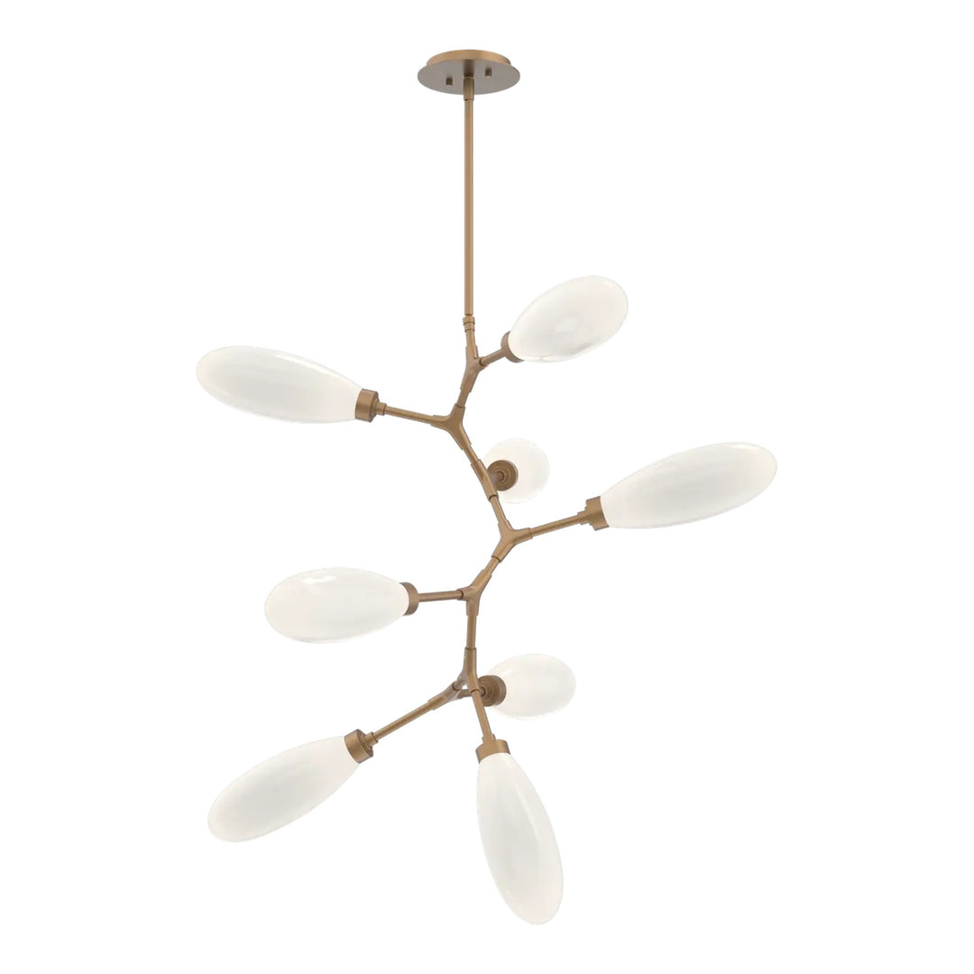 Fiori Modern Vine Chandelier by Hammerton Studio 8 Lights in Novel Brass with White glass