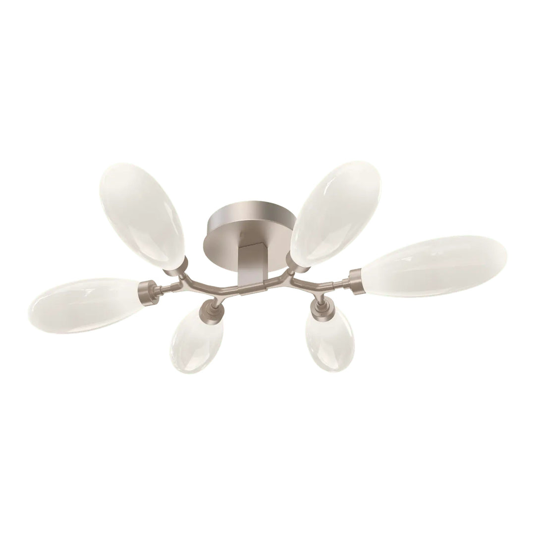 Fiori Organic Flush Mount Light by Hammerton Studio in Beige Silver with White glass