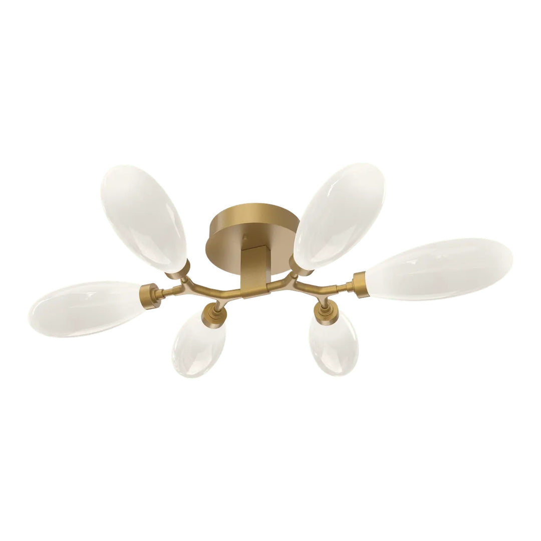 Fiori Organic Flush Mount Light by Hammerton Studio in Gilded Brass with White glass