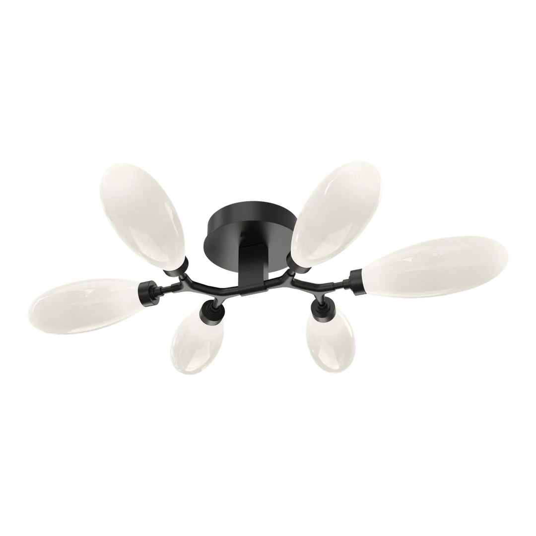 Fiori Organic Flush Mount Light by Hammerton Studio in Matte Black with White glass