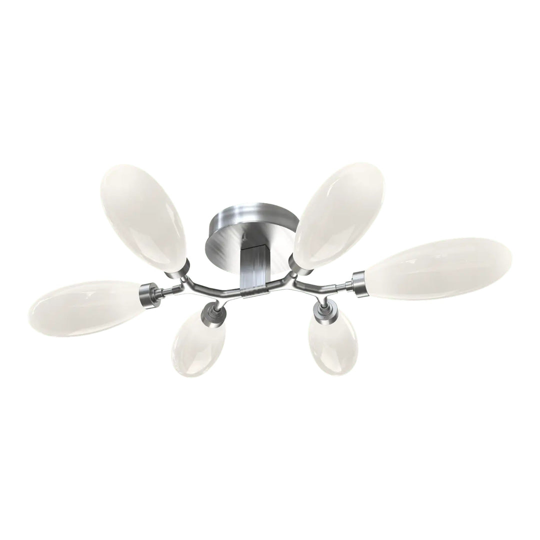 Fiori Organic Flush Mount Light by Hammerton Studio in Satin Nickel with White glass