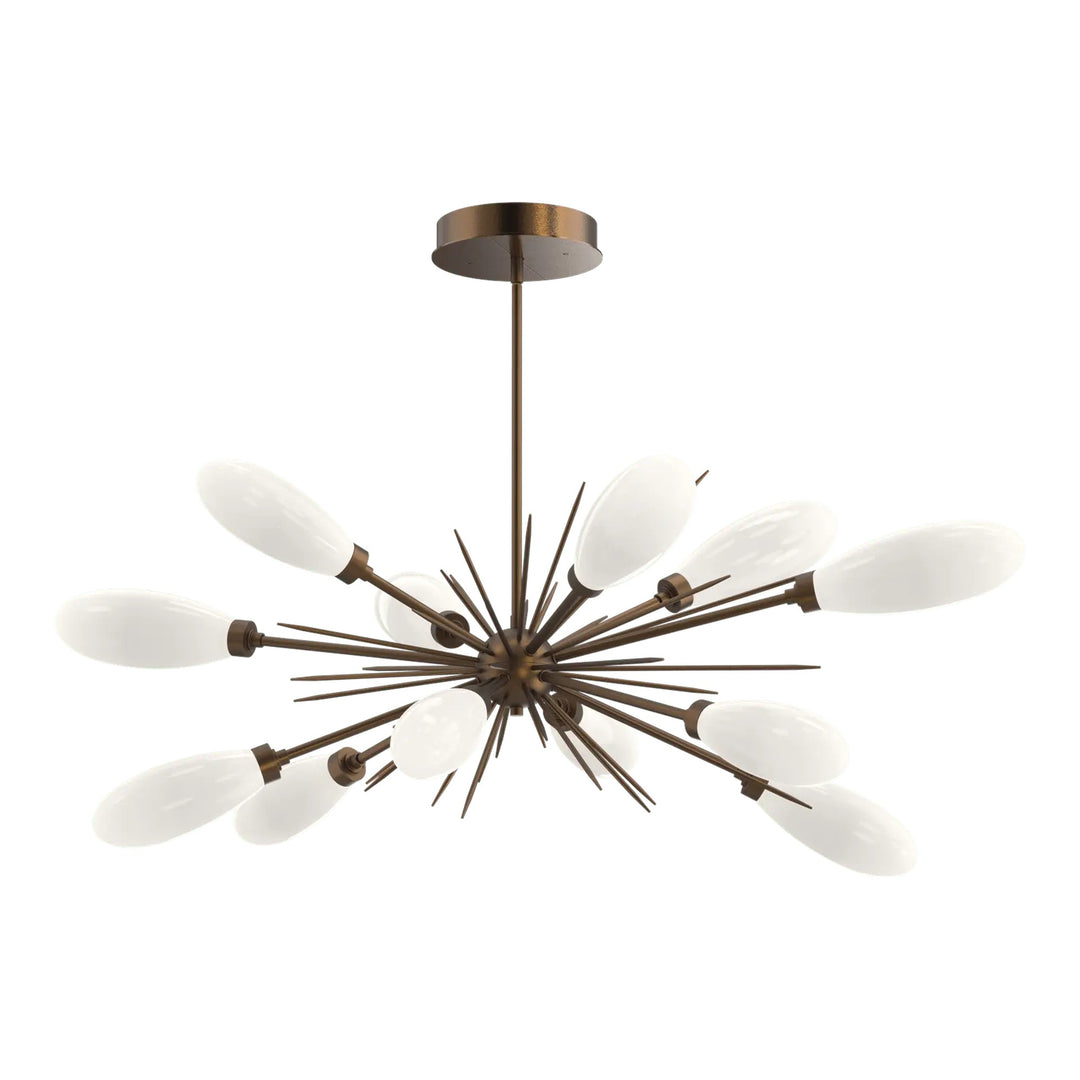 Fiori Oval Starburst Chandelier by Hammerton Studio in Flat Bronze with White glass