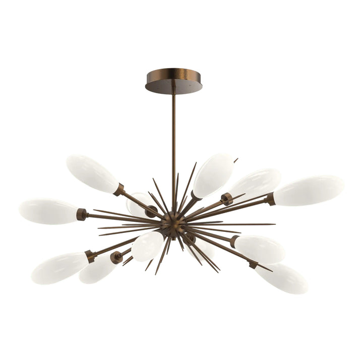 Fiori Oval Starburst Chandelier by Hammerton Studio in Flat Bronze with White glass