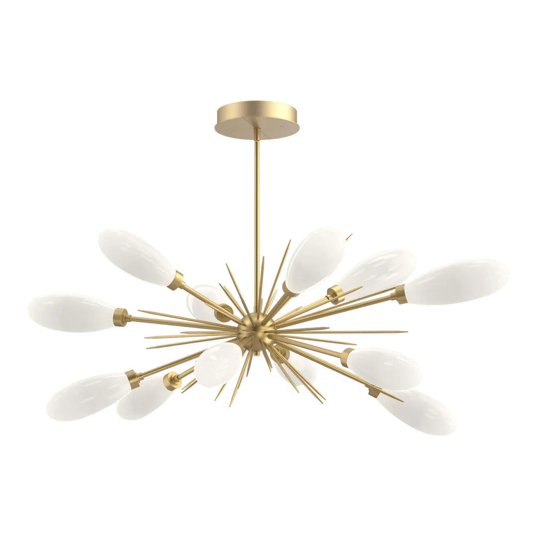 Fiori Oval Starburst Chandelier by Hammerton Studio in Gilded Brass with White glass