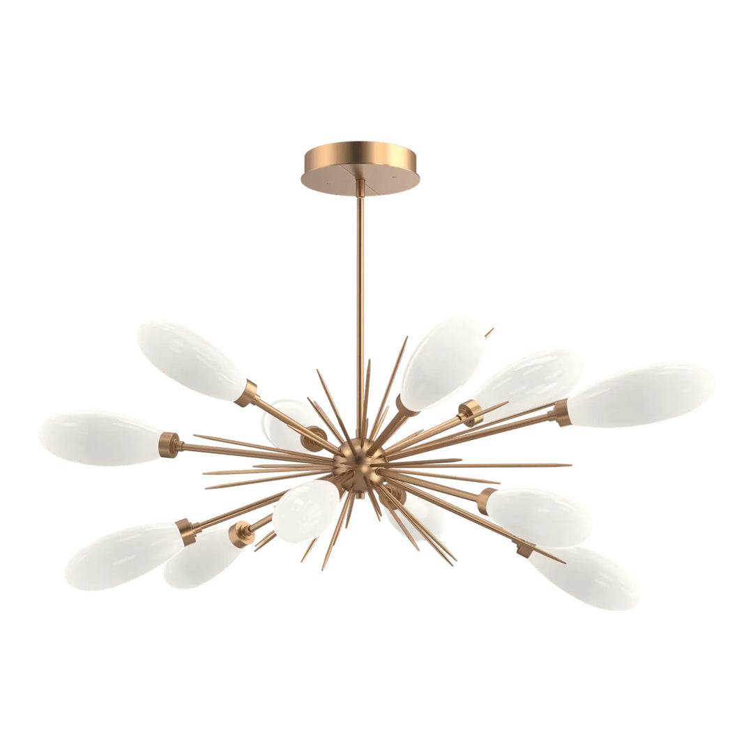 Fiori Oval Starburst Chandelier by Hammerton Studio in Novel Brass with White glass