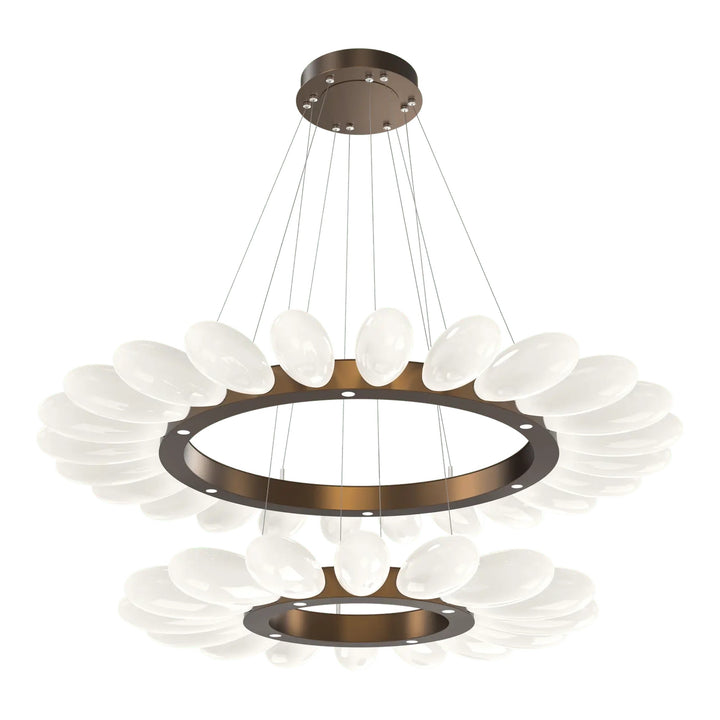 Fiori Radial Ring Chandelier by Hammerton Studio Two-Tier in Flat Bronze with White glass