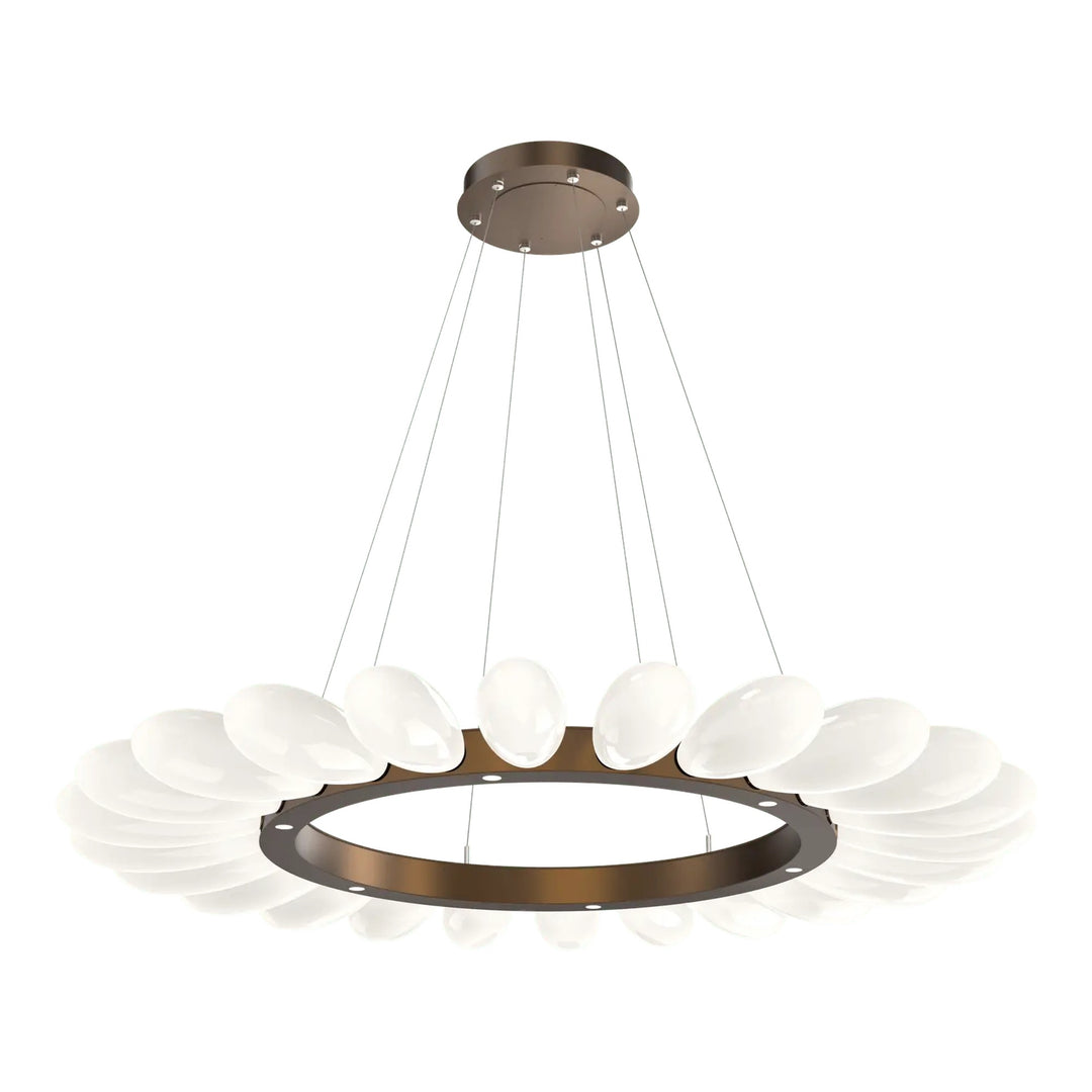 Fiori Radial Ring Chandelier by Hammerton Studio Large in Flat Bronze with White glass