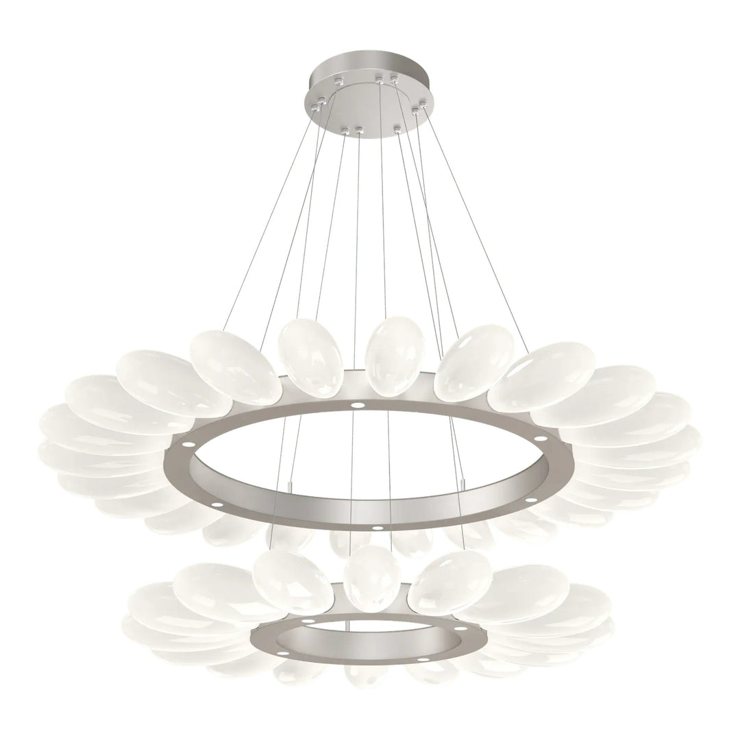 Fiori Radial Ring Chandelier by Hammerton Studio Two-Tier in Beige Silver with White glass