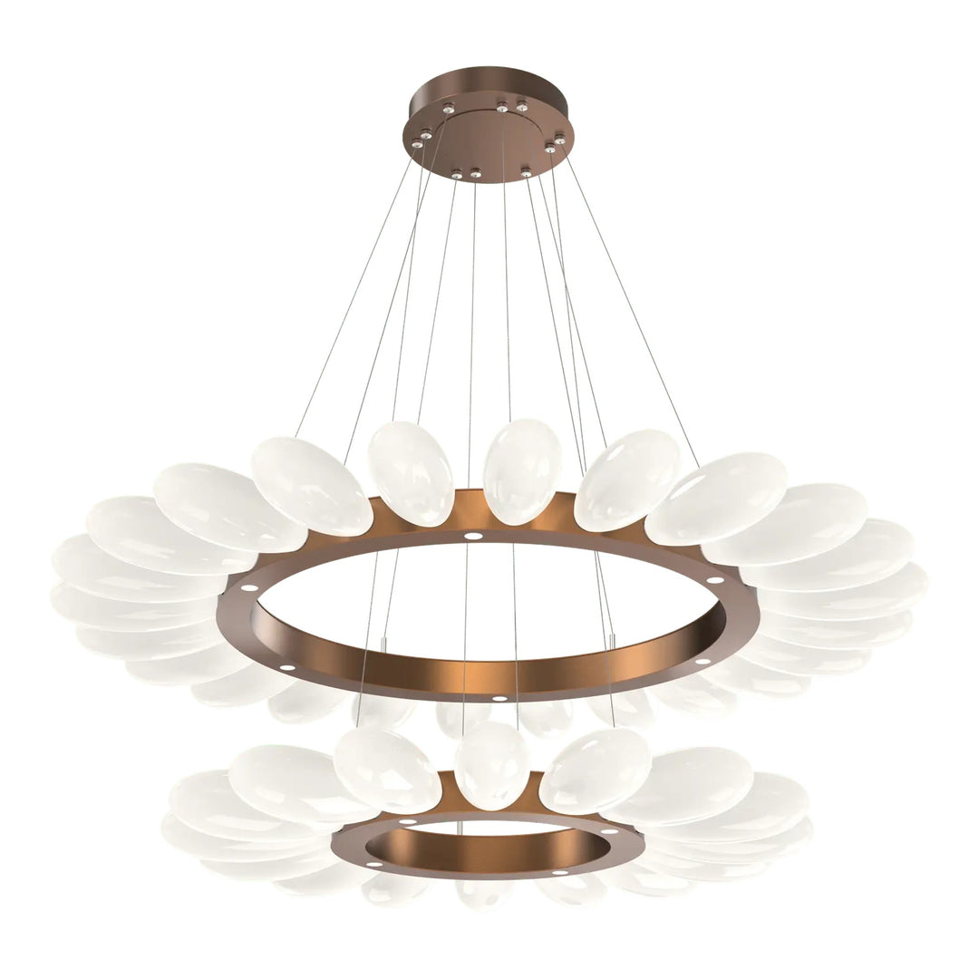 Fiori Radial Ring Chandelier by Hammerton Studio Two-Tier in Burnished Bronze with White glass