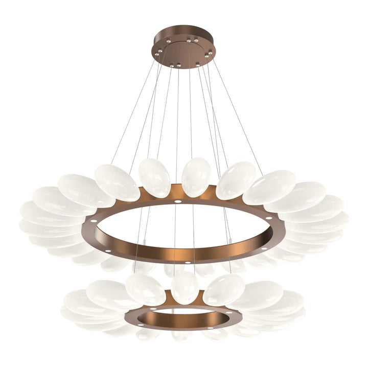 Fiori Radial Ring Chandelier by Hammerton Studio Two-Tier in Burnished Bronze with White glass