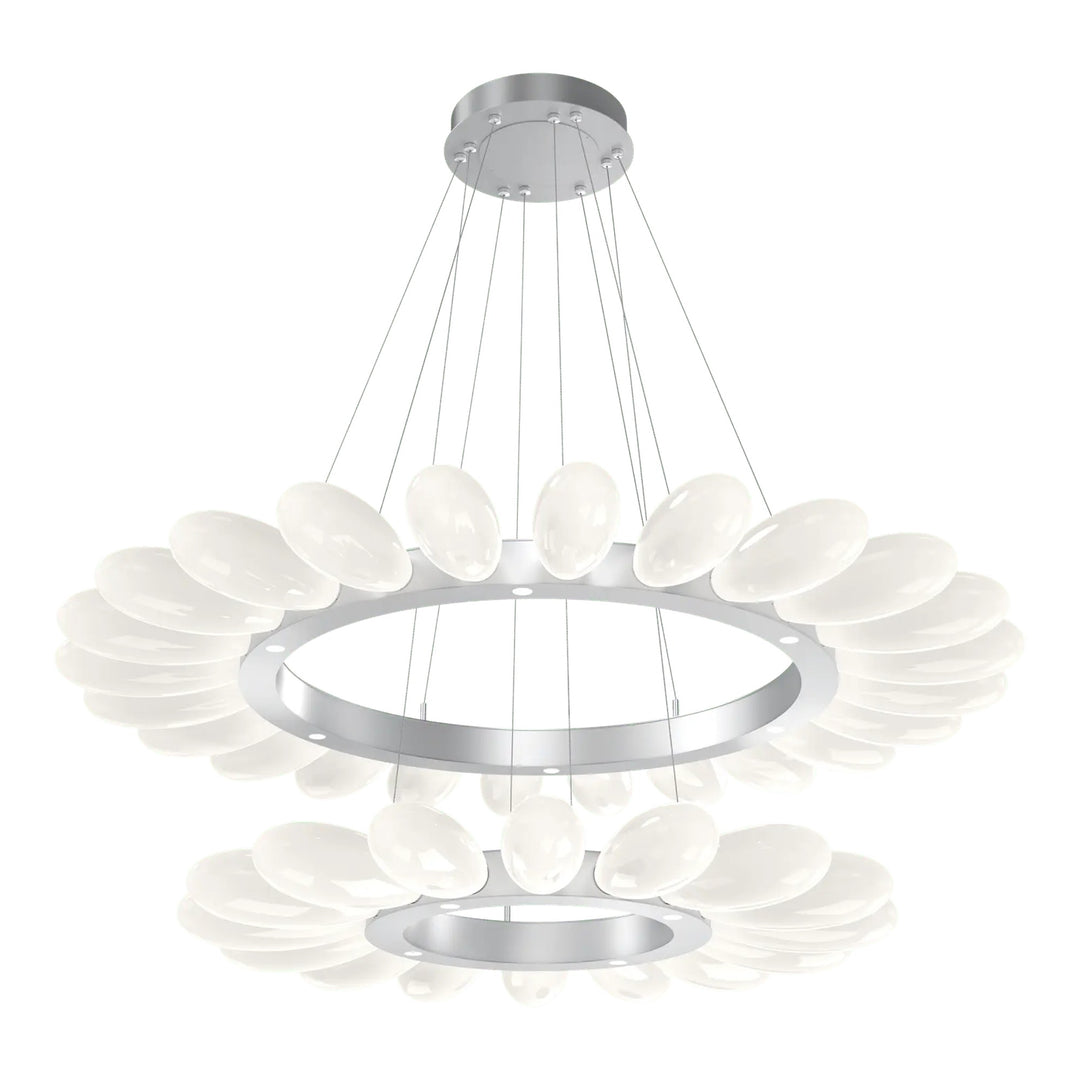 Fiori Radial Ring Chandelier by Hammerton Studio Two-Tier in Classic Silver with White glass