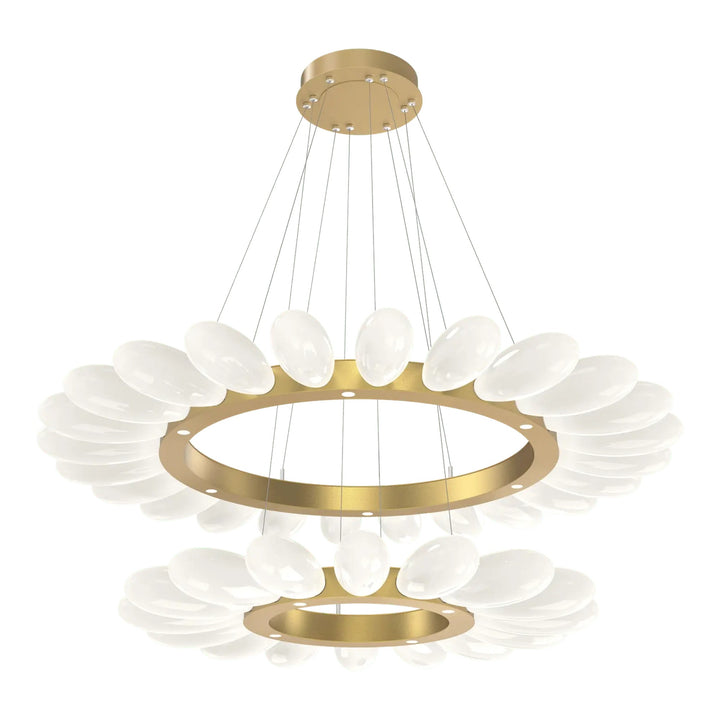 Fiori Radial Ring Chandelier by Hammerton Studio Two-Tier in Gilded Brass with White glass