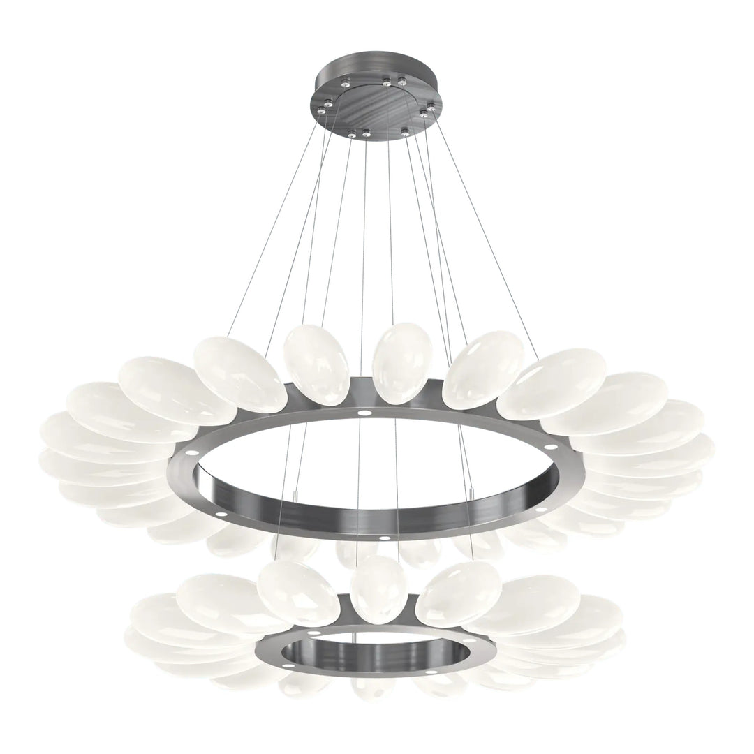Fiori Radial Ring Chandelier by Hammerton Studio Two-Tier in Gunmetal with White glass